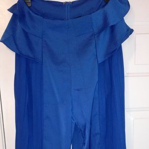 Blue ruffle satin pants
